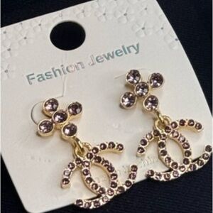 Purple Flower Crystal Dangling Fashion Earrings